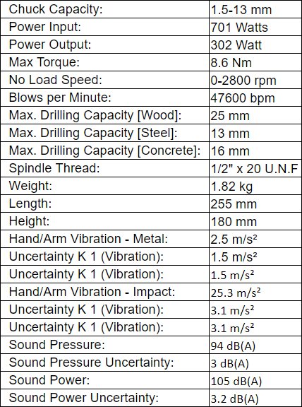 Dewalt Impact Drill 13mm OGD-DWD024-B5 specification sheet