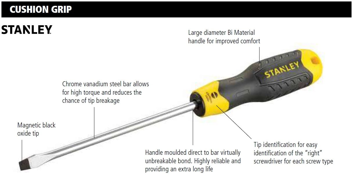 Stanley Screw Driver Cushion Grip flat 5 x 100mm 651878-8 - Image 2