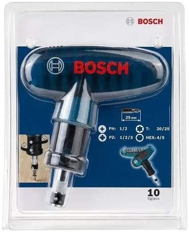 10-piece Bosch “Pocket” screwdriver bit set with manual Bosch 2607017413 specification sheet