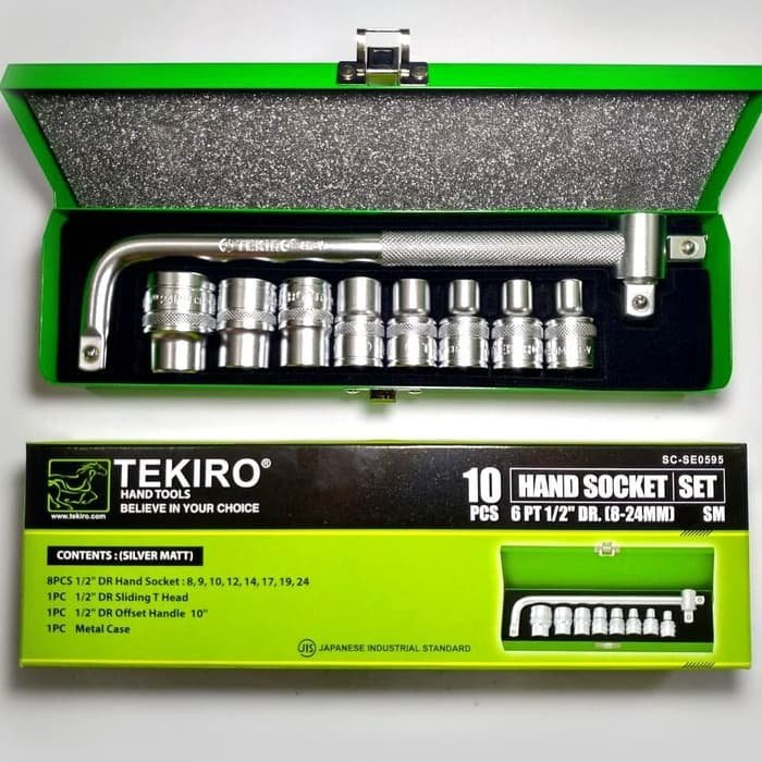 Box Socket Set 1/2`` 10 Pcs Tekiro SE0595 6PT 8-24mm specification sheet