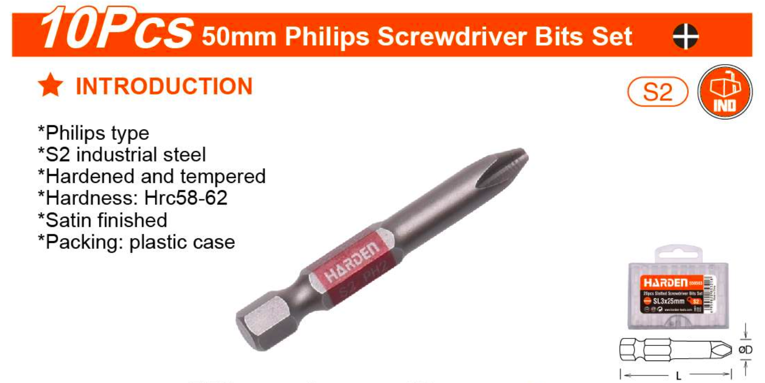 10Pcs PH3x50mm Screwdriver bits set 550563 Harden specification sheet