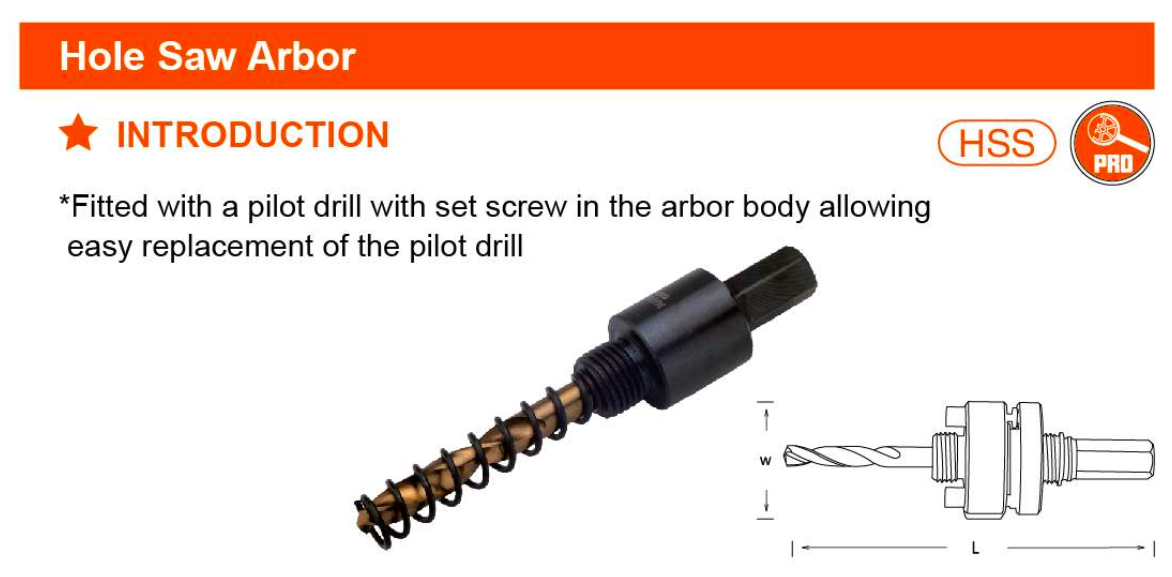 14-30mm - 32-64mm Holesaw Arbor 610530 - 610536 Harden specification sheet
