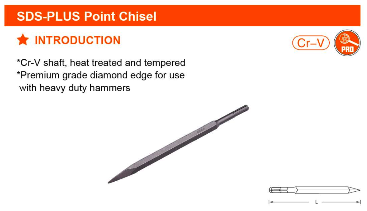 14X250mm SDS-PLUS Point Chisel 610392 Harden specification sheet