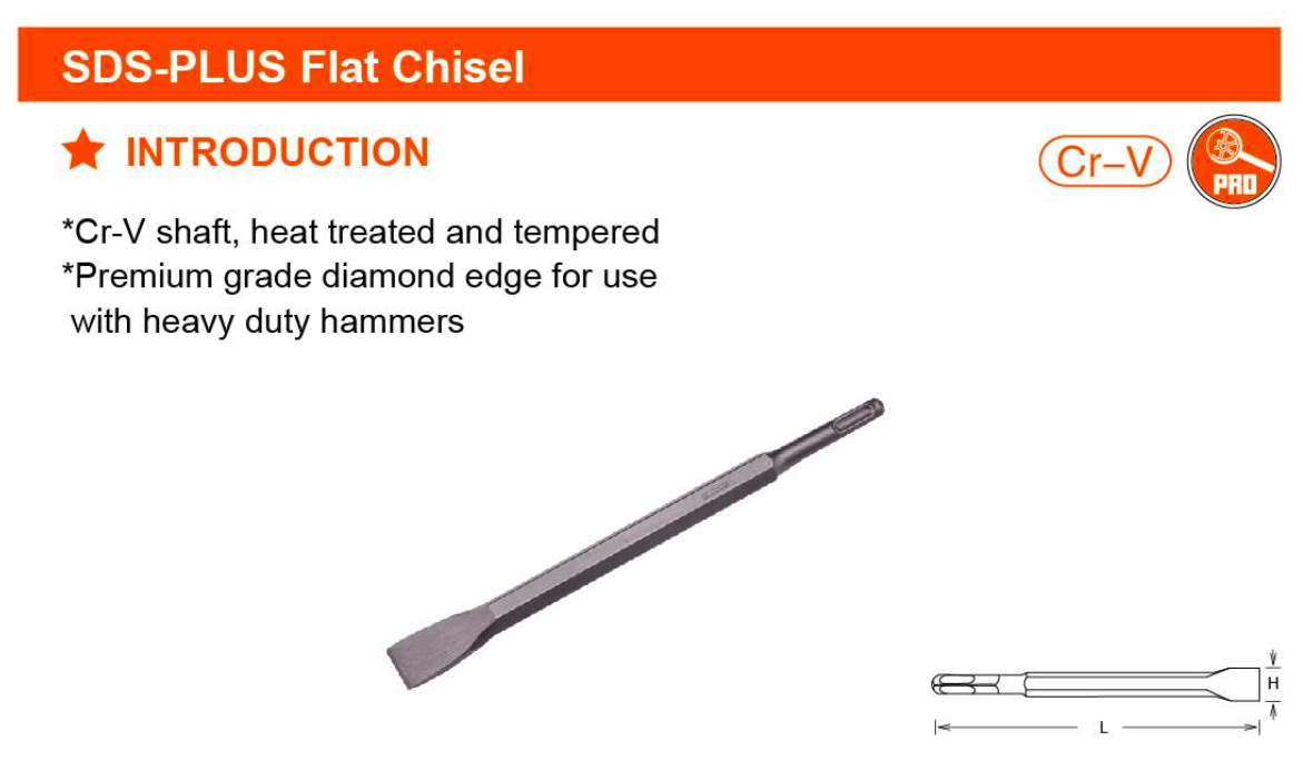 14X250X20mm SDS-PLUS Flat Chisel 610393 Harden specification sheet