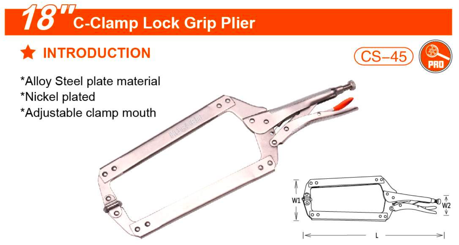 18" C-Clamp Lock Grip Plier 560648 Harden specification sheet