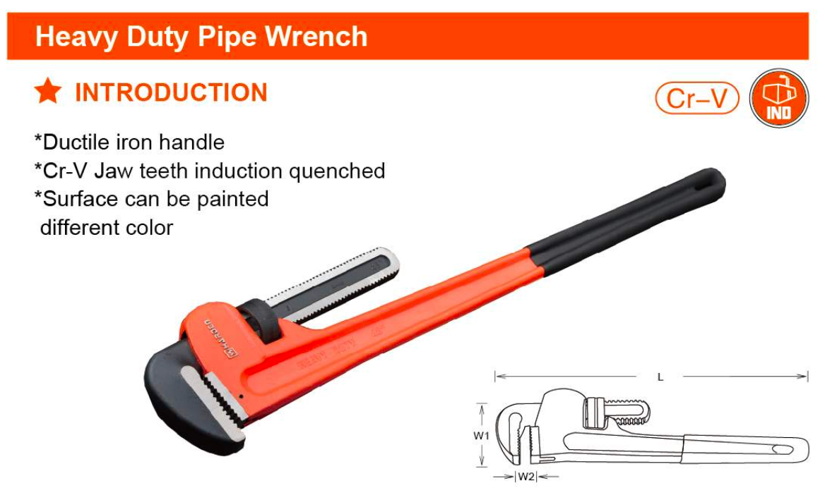 18″ - 36" Heavy Duty Pipe Wrench 600814 - 600816 - Harden specification sheet