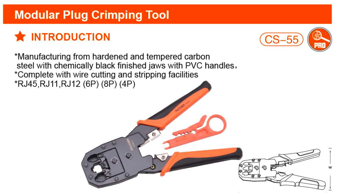 190mm Modular Plug Crimping Tools 660631 Harden specification sheet