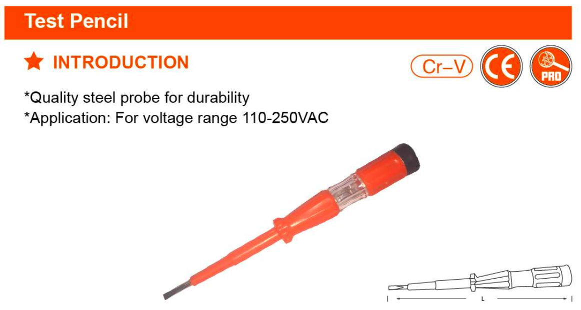 190mm Test Pencil 660002 Harden specification sheet