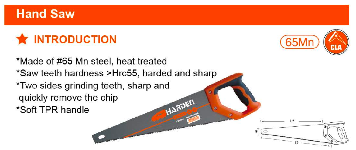 20" Hand Saw 631020 Harden specification sheet