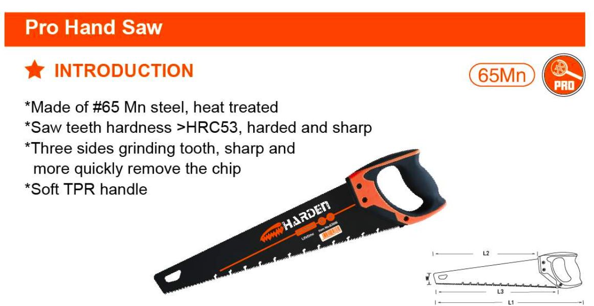 20" Pro Hand Saw 631120 Harden specification sheet