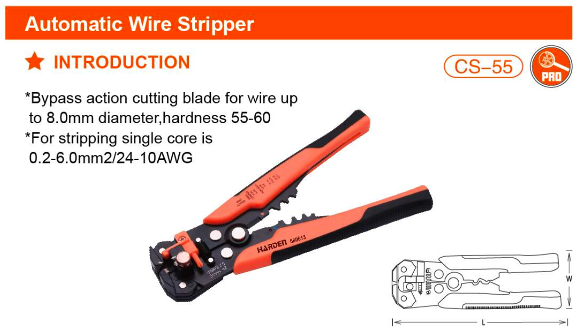 205mm Automatic Wire Stripper 660613 Harden specification sheet
