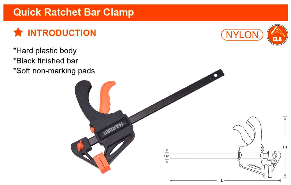 24" Quick Ratchet Bar Clamp 600334 Harden specification sheet