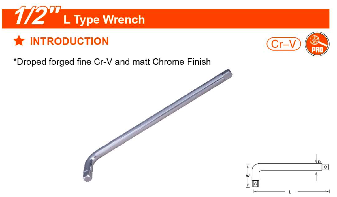 250mm 1/2" L Type Wrench 530556 Harden specification sheet