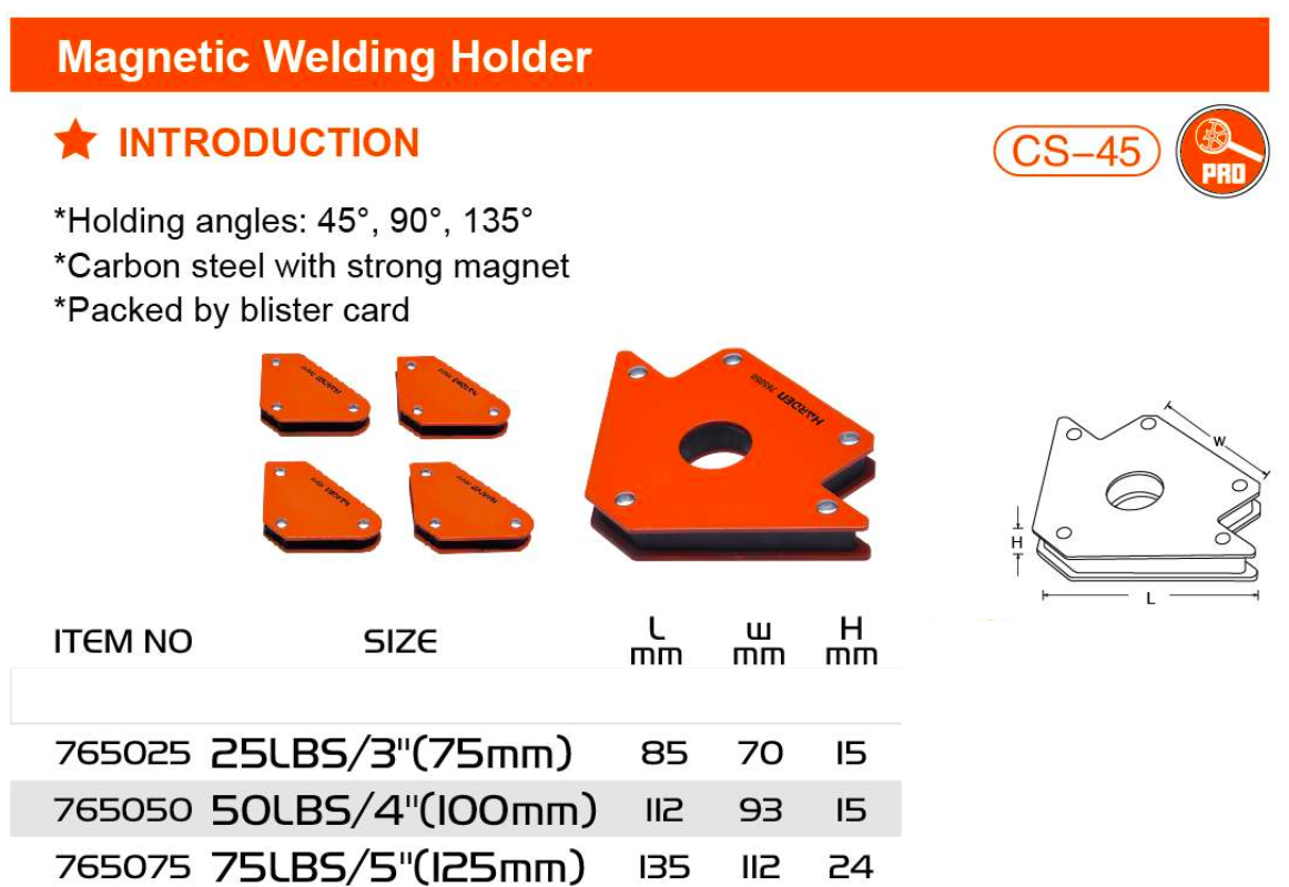 25LB Magnetic Welding Holder 765025 Harden specification sheet
