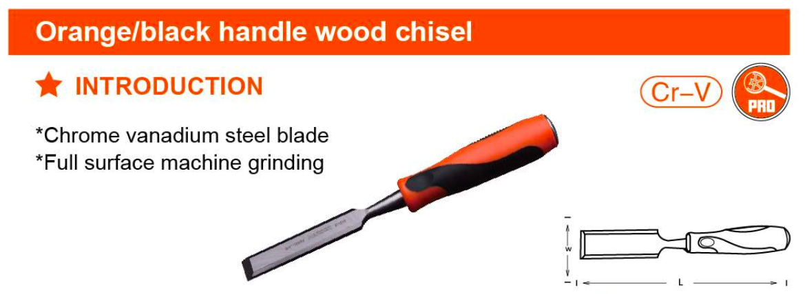 25mm Orange/black handle wood chise 611018 Harden specification sheet