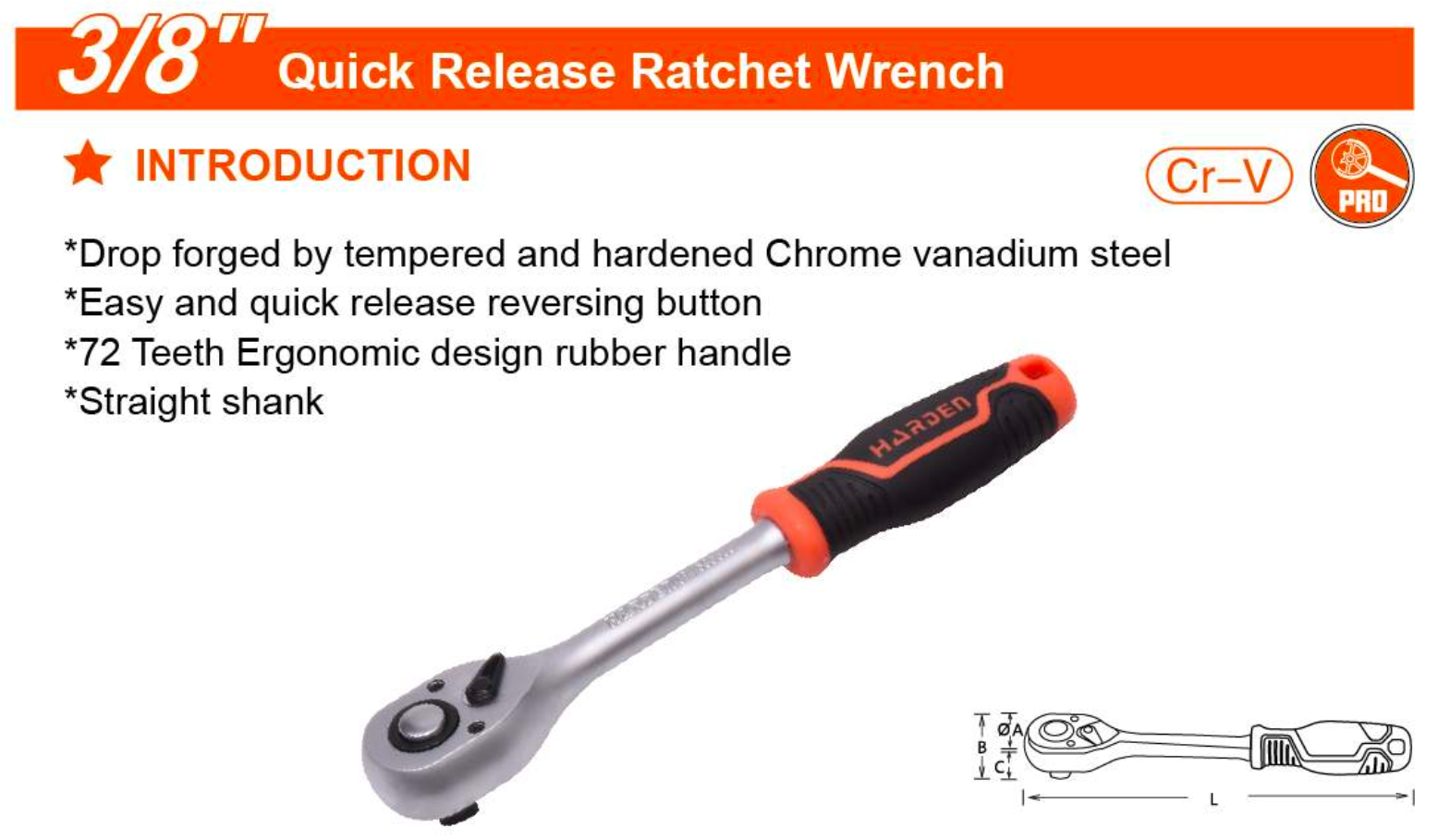 3/8" Quick Release Ratchet Wrench 535403 Harden specification sheet