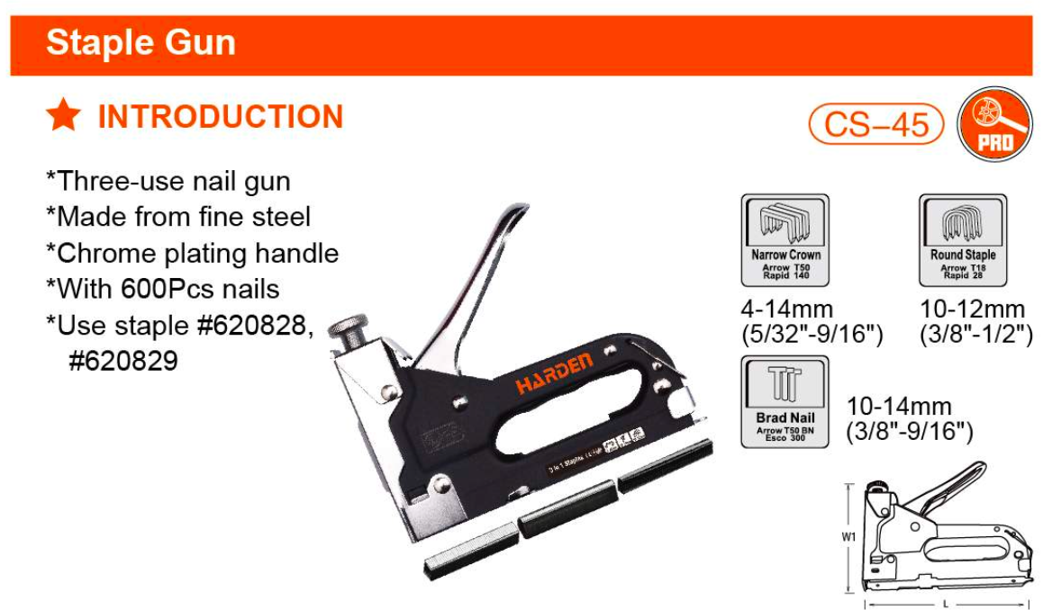 3 Way Use Staple Gun 620803 Harden specification sheet