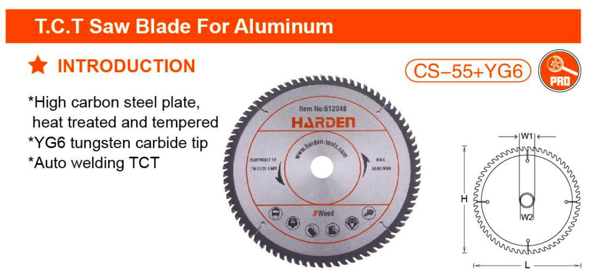305mmx120tooth T.C.T Saw Blade For Aluminum 612132 Harden specification sheet