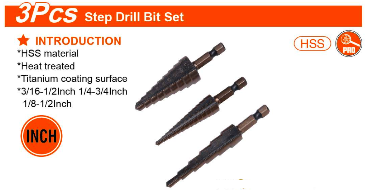 3Pcs Step Drill Bit Set 614173 Harden specification sheet