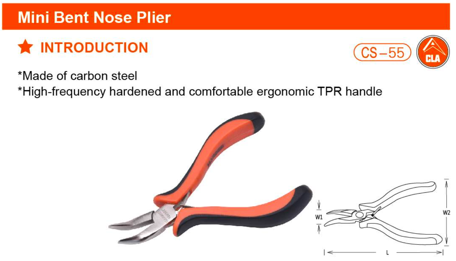 4.5" Mini Bent Nose Plier 560302 Harden specification sheet
