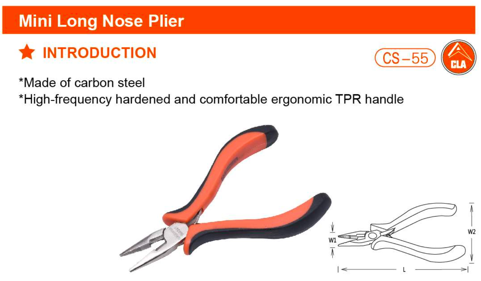4.5" Mini Long Nose Plier 560301 Harden specification sheet