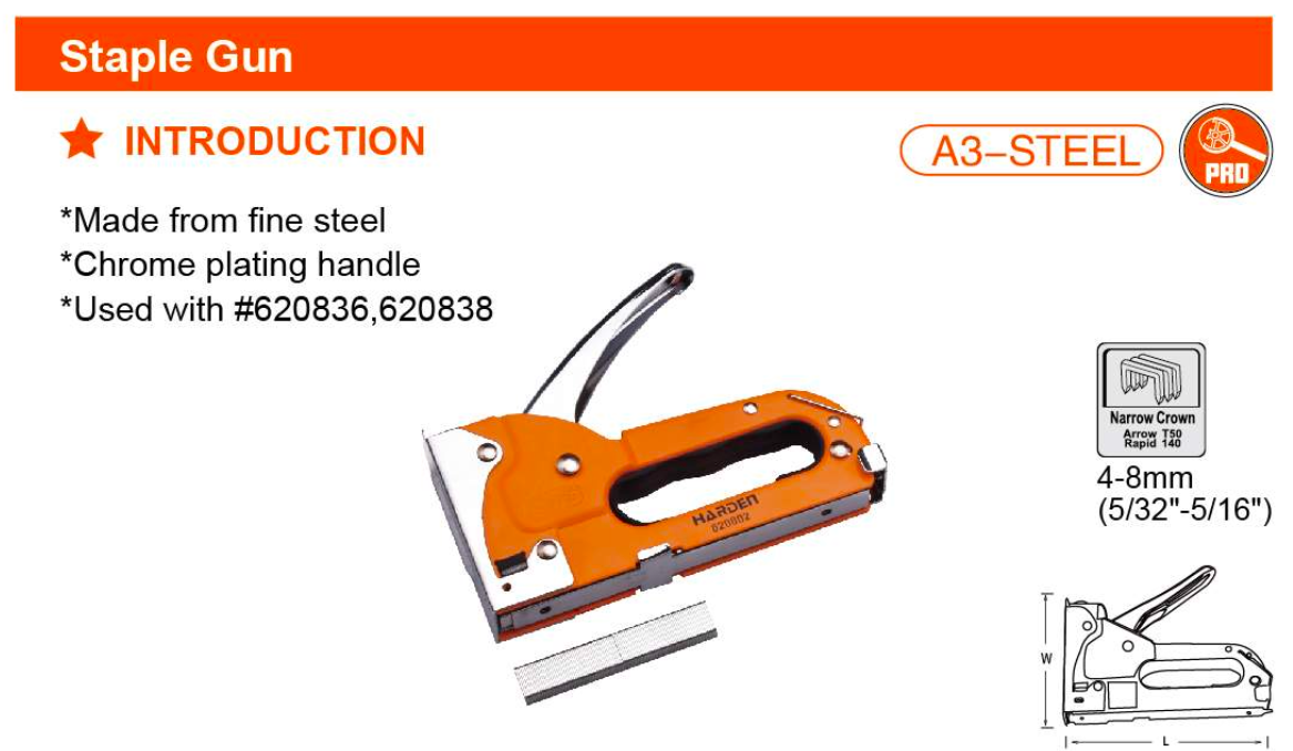 4-8mm Staple Gun 620802 Harden specification sheet