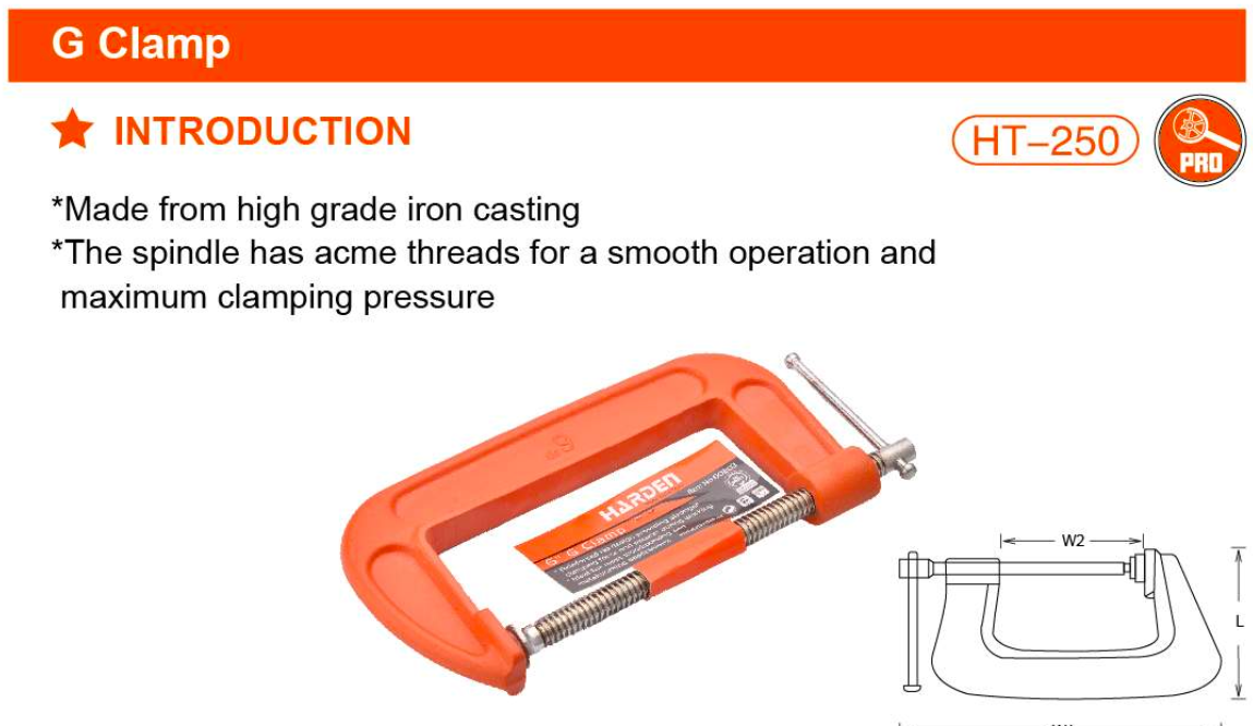 4" G Clamp 600202 Harden specification sheet
