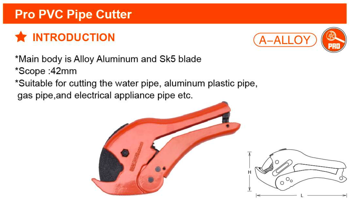 42MM Pro PVC Pipe Cutter 600853 Harden specification sheet