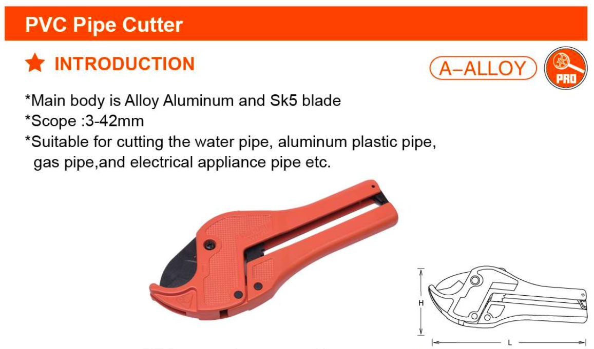 42mm PVC Pipe Cutter 600851 Harden specification sheet