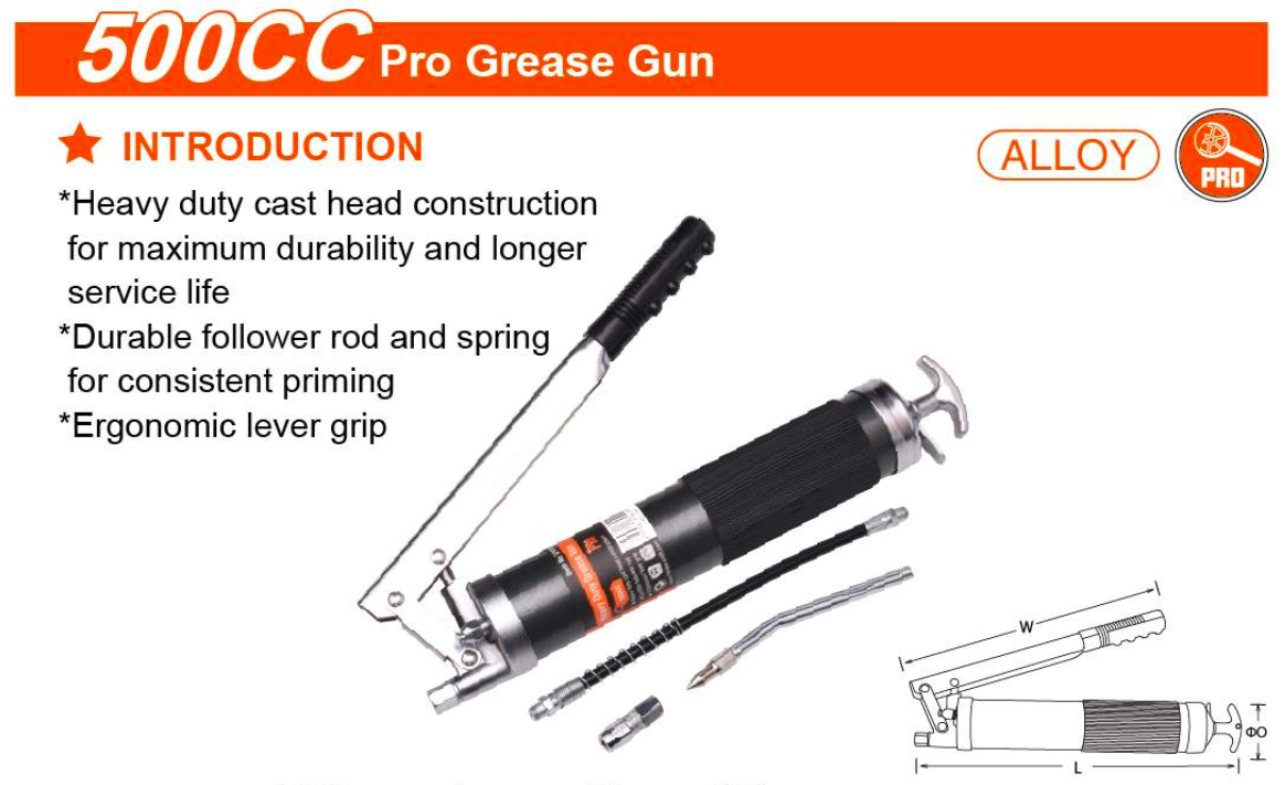 500CC Pro Grease Gun 670101 Harden specification sheet