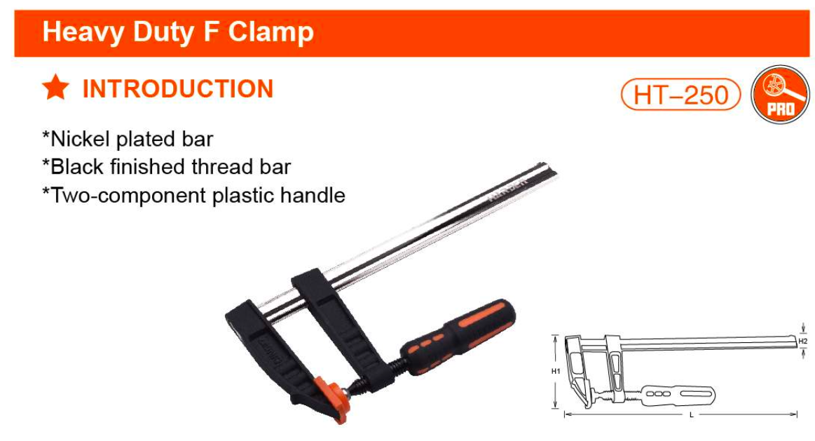 50X150MM - 80X300MM - 120X600MM Heavy Duty F Clamp 600301- 600303 - 600306 Harden specification sheet