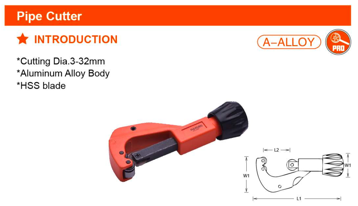 6-64mm Pipe Cutter 600823 Harden specification sheet