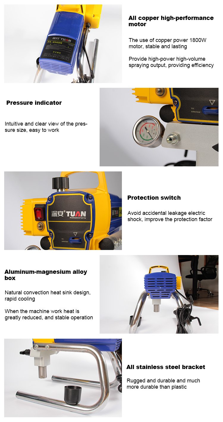 INDUSTRIAL AIRLESS PAINT SPRAYER TA4500 – WALL PAINT, ROOF PAINT, GLOSS PAINT, OIL PAINT, ANTI-CORROSIVE COATINGS specification sheet