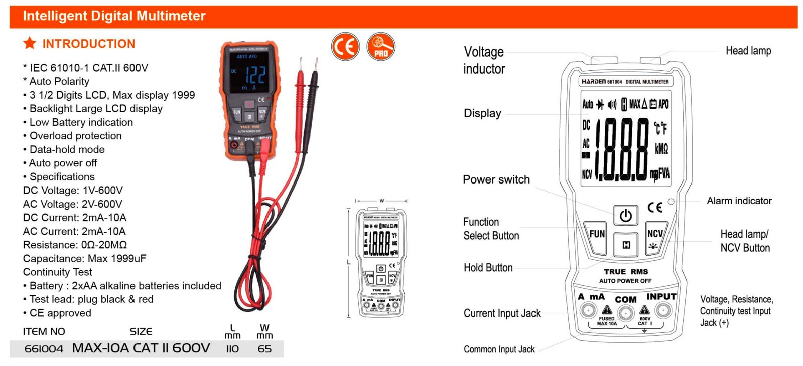 Intelligent Digital Multimeter 661004 Harden specification sheet