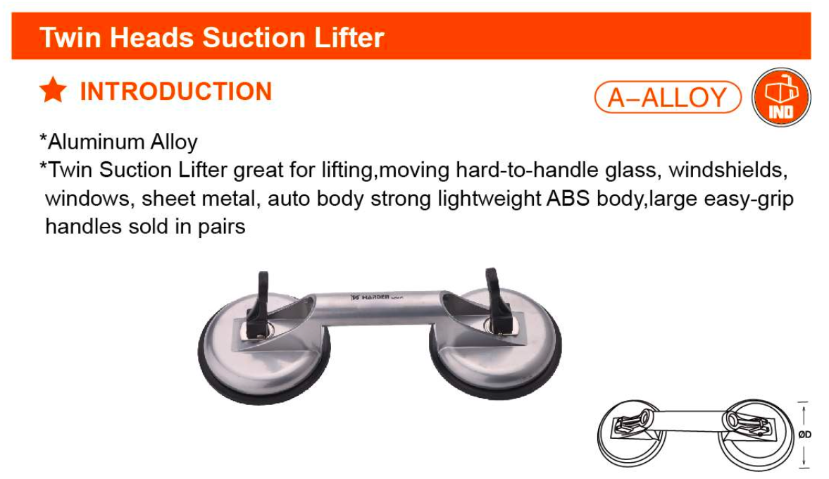 Twin Heads Suction Lifter 620606 Harden specification sheet